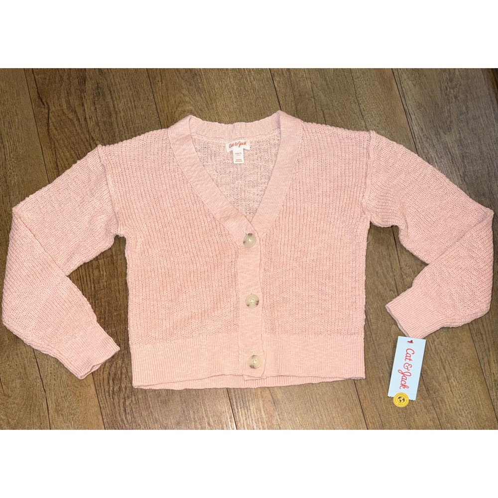Cat & Jack Girls Ballet Pink Knit Button Front Cardigan Sweater Size S 6/7 NWT